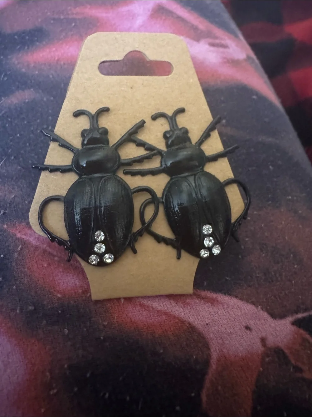 NWT Black Beatle with crystal Jewels Accent, Halloween Bug Jewelry, Bug Earrings